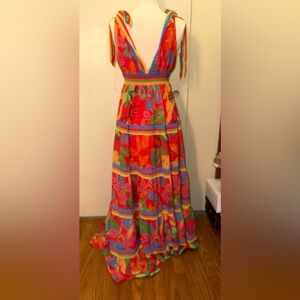 Flying Tomato Vibrant tropical floral Leaf Print Maxi dress sm